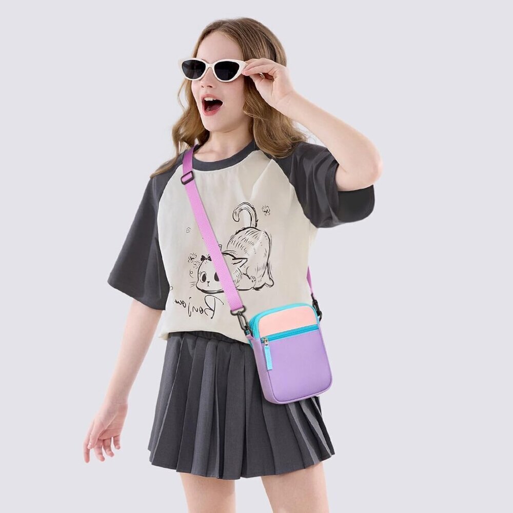 Kids Colorblock Crossbody Purse for Girls, Compact 7.8-inch, Zipper Closure - Picture 8 of 8